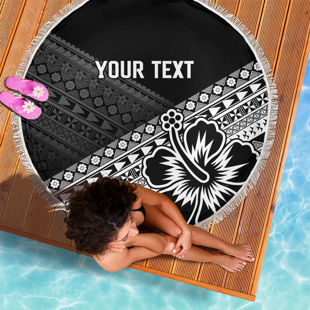 Custom Rugby Fiji Beach Blanket Black Traditional Masi Inspired LT9 - Polynesian Pride
