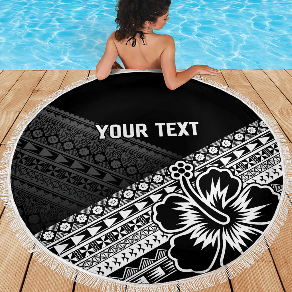 Custom Rugby Fiji Beach Blanket Black Traditional Masi Inspired LT9 - Polynesian Pride
