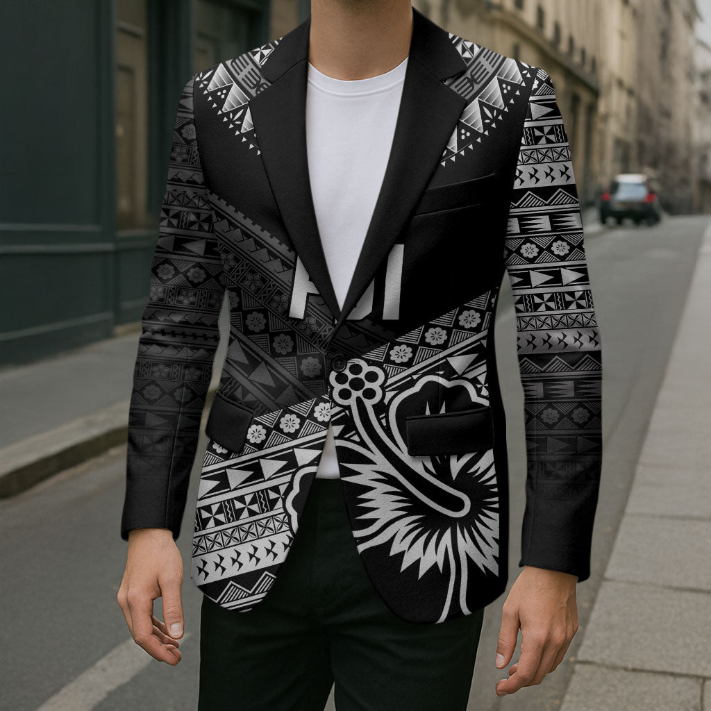 Custom Rugby Fiji Blazer Black Traditional Masi Inspired LT9 - Polynesian Pride