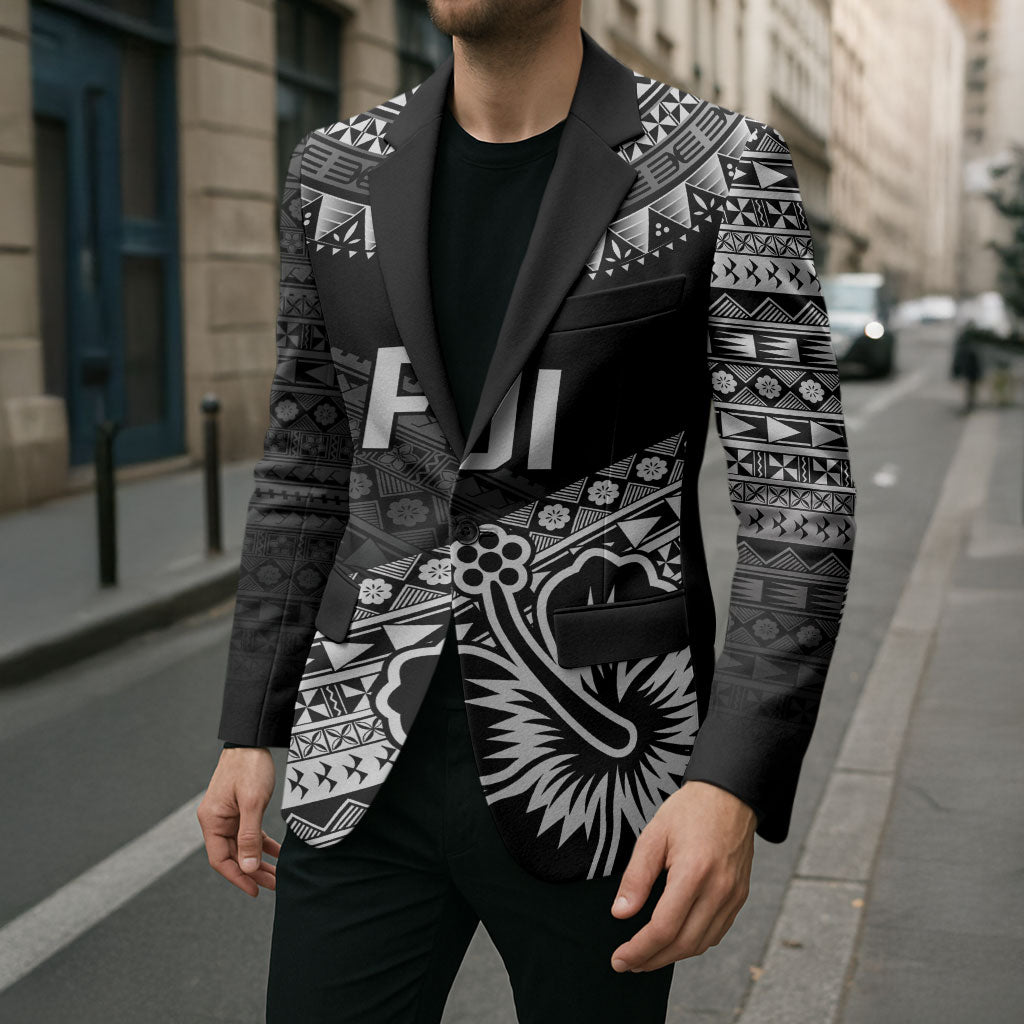 Custom Rugby Fiji Blazer Black Traditional Masi Inspired LT9 - Polynesian Pride