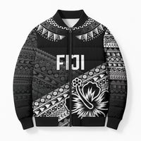 Custom Rugby Fiji Bomber Puffer Jacket Black Traditional Masi Inspired LT9 Unisex Black - Polynesian Pride