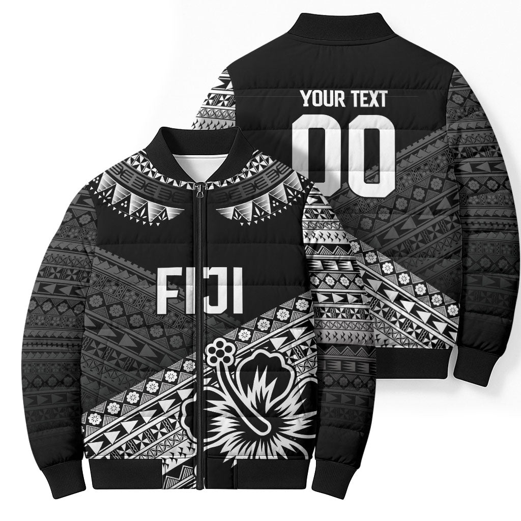 Custom Rugby Fiji Bomber Puffer Jacket Black Traditional Masi Inspired LT9 - Polynesian Pride