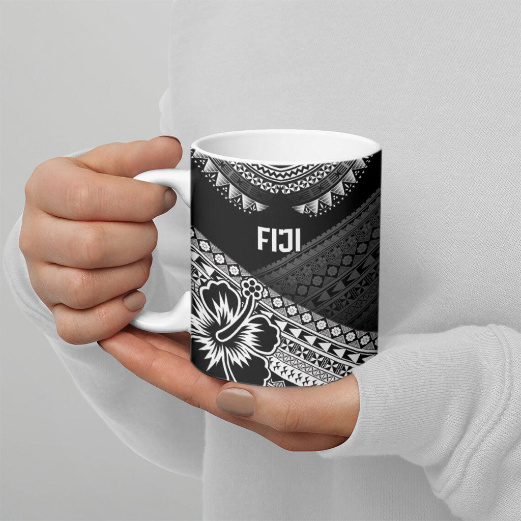 Custom Rugby Fiji Ceramic Mug Black Traditional Masi Inspired LT9 - Polynesian Pride
