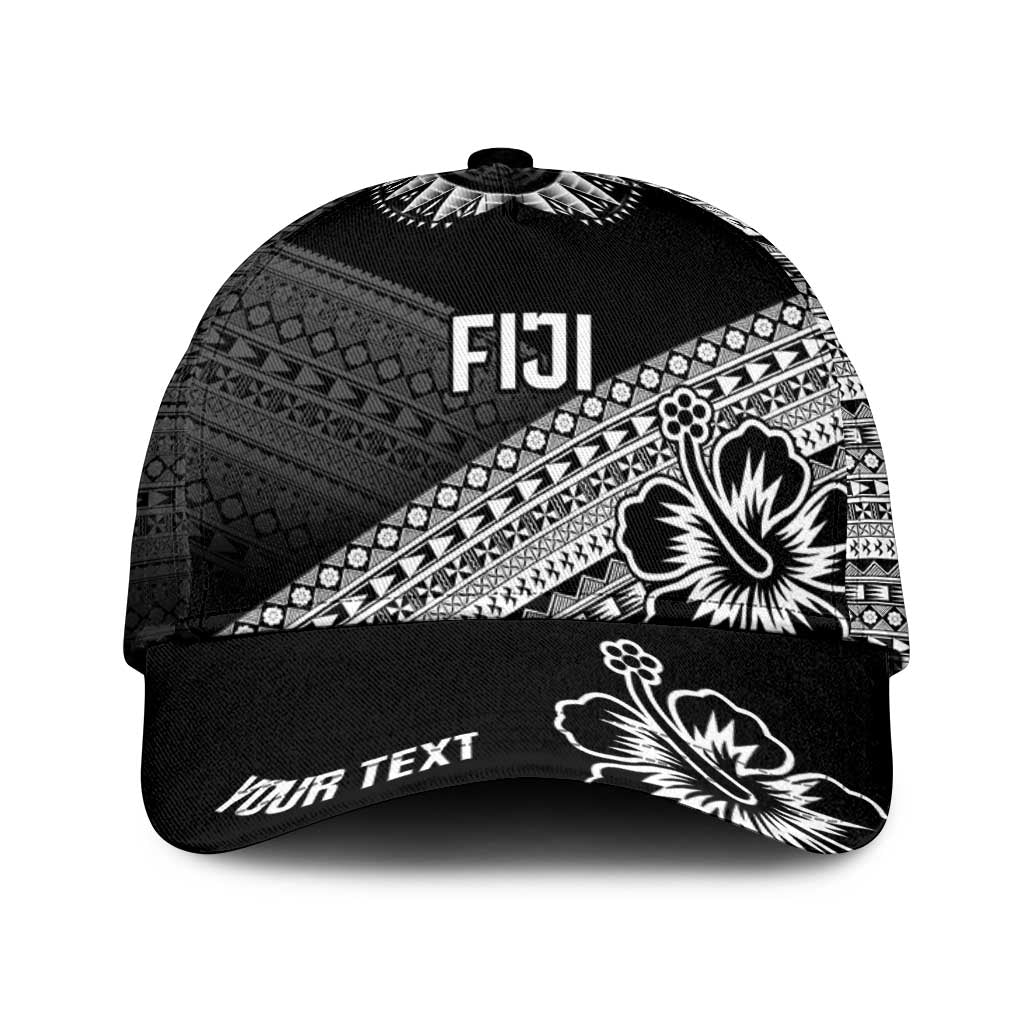 Personalised Rugby Fiji Classic Cap Black Traditional Masi Inspired LT9 Universal Fit Black - Polynesian Pride