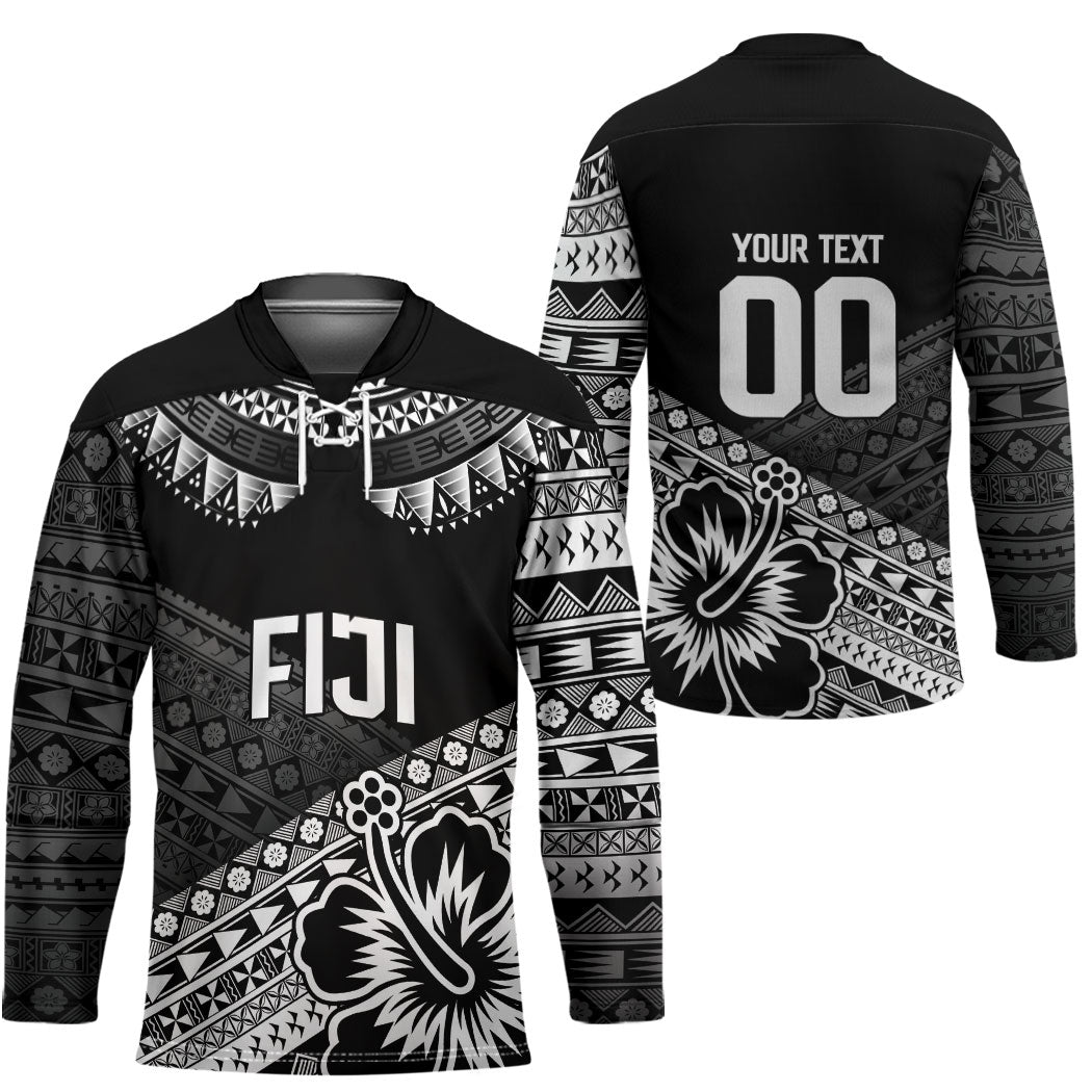 Custom Rugby Fiji Hockey Jersey Black Traditional Masi Inspired LT9 - Polynesian Pride