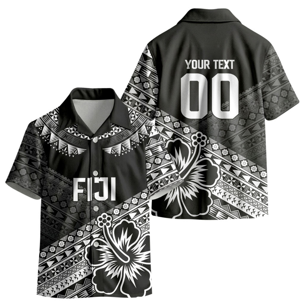 Custom Rugby Fiji Kid Hawaiian Shirt Black Traditional Masi Inspired LT9 - Polynesian Pride
