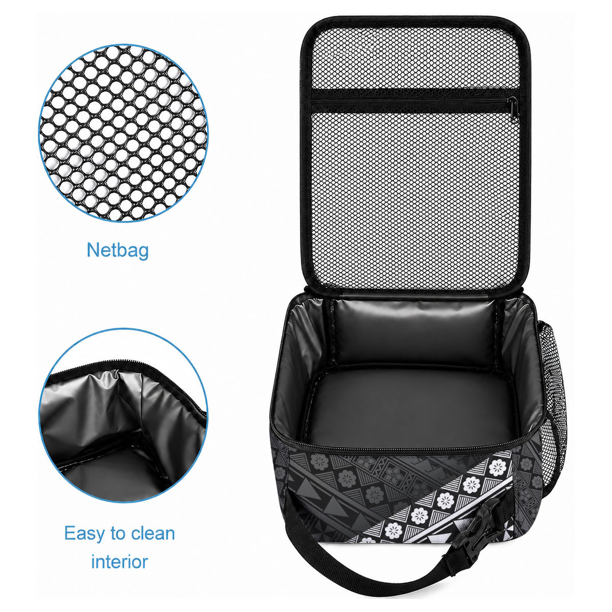 Custom Rugby Fiji Lunch Bag Black Traditional Masi Inspired LT9 - Polynesian Pride