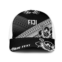 Personalised Rugby Fiji Mesh Trucker Cap Black Traditional Masi Inspired LT9 One Size White Black - Polynesian Pride