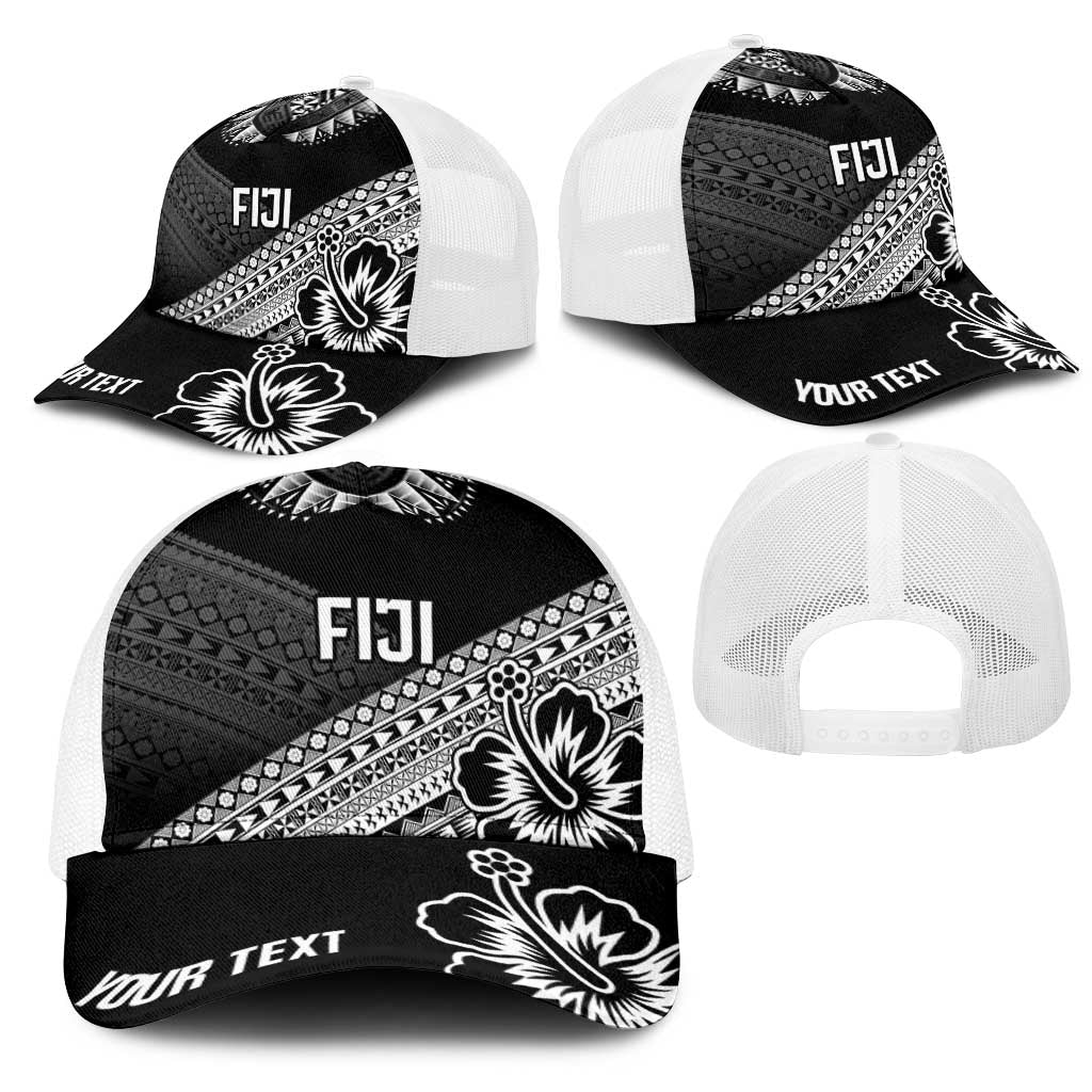 Personalised Rugby Fiji Mesh Trucker Cap Black Traditional Masi Inspired LT9 - Polynesian Pride