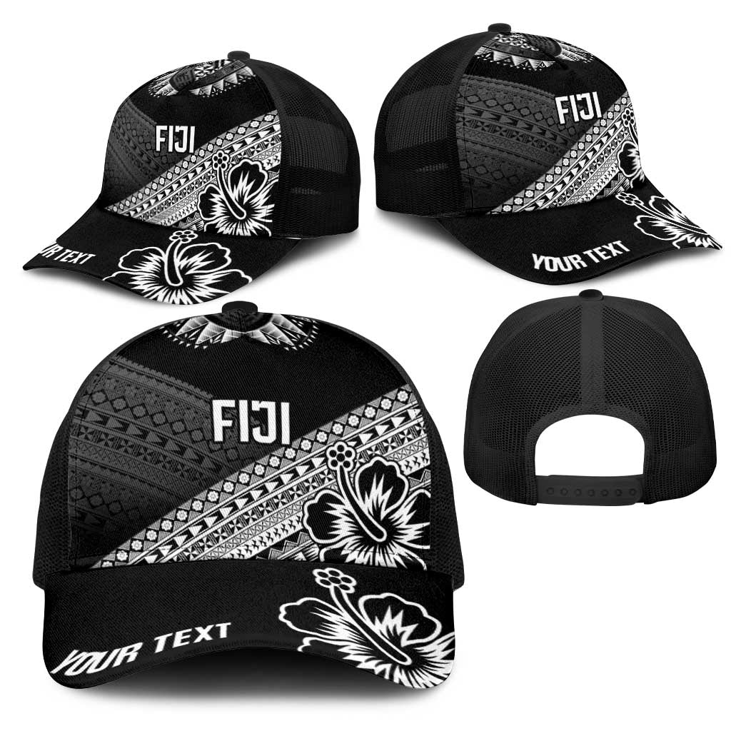 Personalised Rugby Fiji Mesh Trucker Cap Black Traditional Masi Inspired LT9 - Polynesian Pride