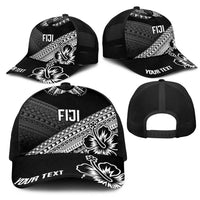 Personalised Rugby Fiji Mesh Trucker Cap Black Traditional Masi Inspired LT9 - Polynesian Pride