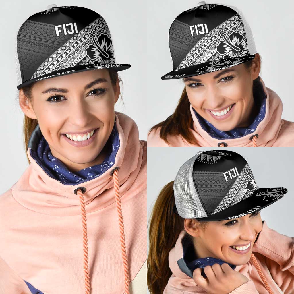 Personalised Rugby Fiji Mesh Trucker Cap Black Traditional Masi Inspired LT9 - Polynesian Pride