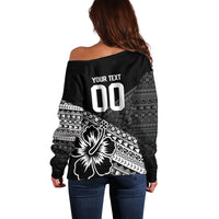 Custom Rugby Fiji Off Shoulder Sweater Black Traditional Masi Inspired LT9 - Polynesian Pride