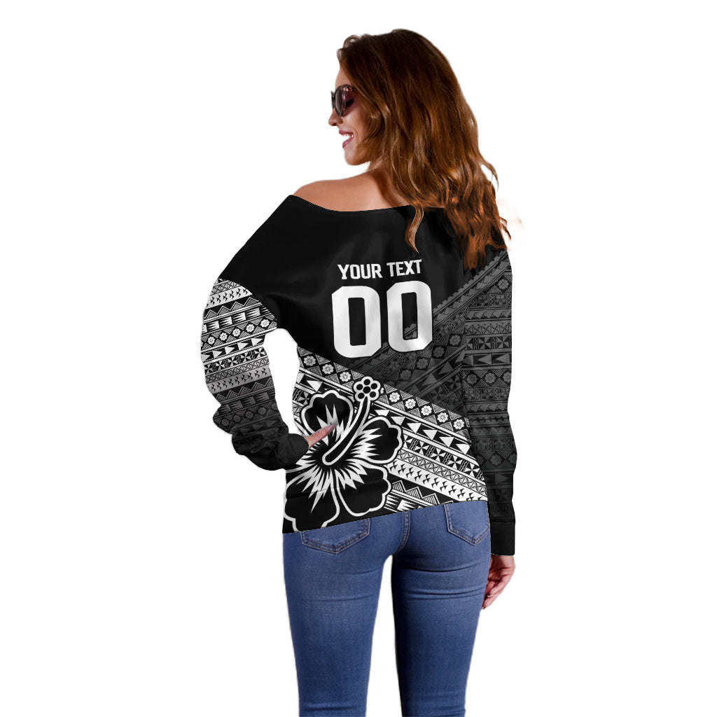 Custom Rugby Fiji Off Shoulder Sweater Black Traditional Masi Inspired LT9 - Polynesian Pride