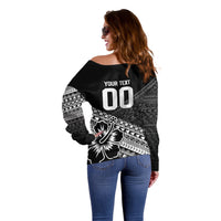 Custom Rugby Fiji Off Shoulder Sweater Black Traditional Masi Inspired LT9 - Polynesian Pride
