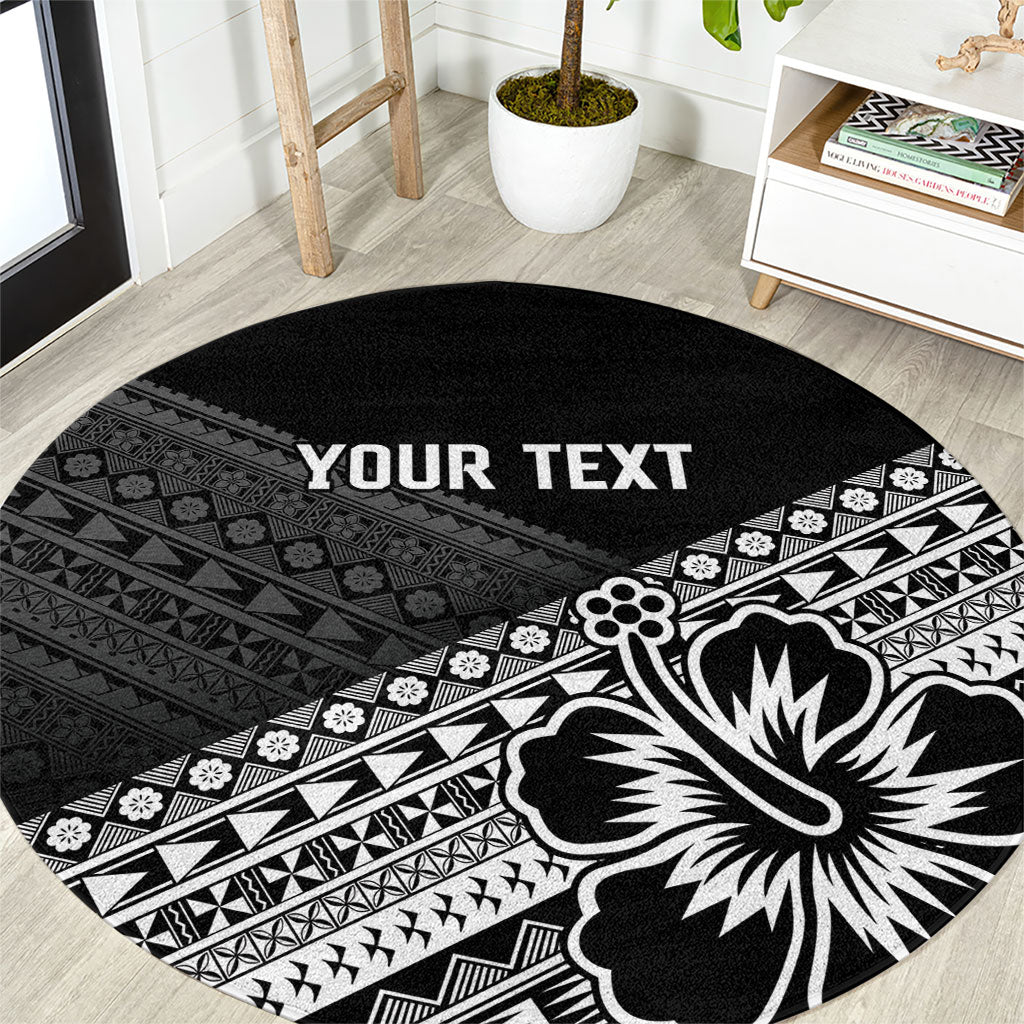 Custom Rugby Fiji Round Carpet Black Traditional Masi Inspired LT9 Black - Polynesian Pride