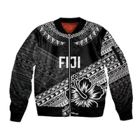 Custom Rugby Fiji Sleeve Zip Bomber Jacket Black Traditional Masi Inspired LT9 Unisex Black - Polynesian Pride