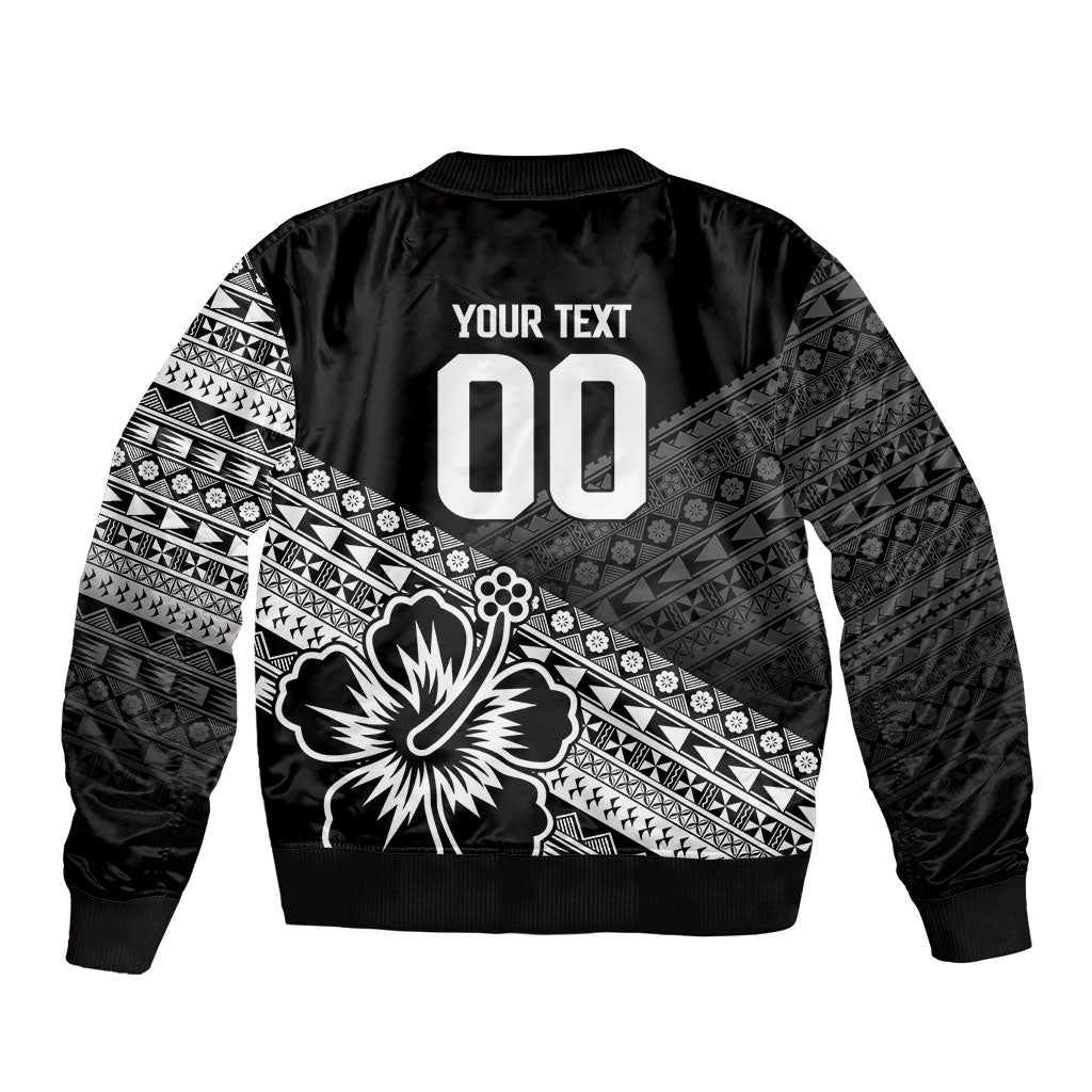 Custom Rugby Fiji Sleeve Zip Bomber Jacket Black Traditional Masi Inspired LT9 - Polynesian Pride