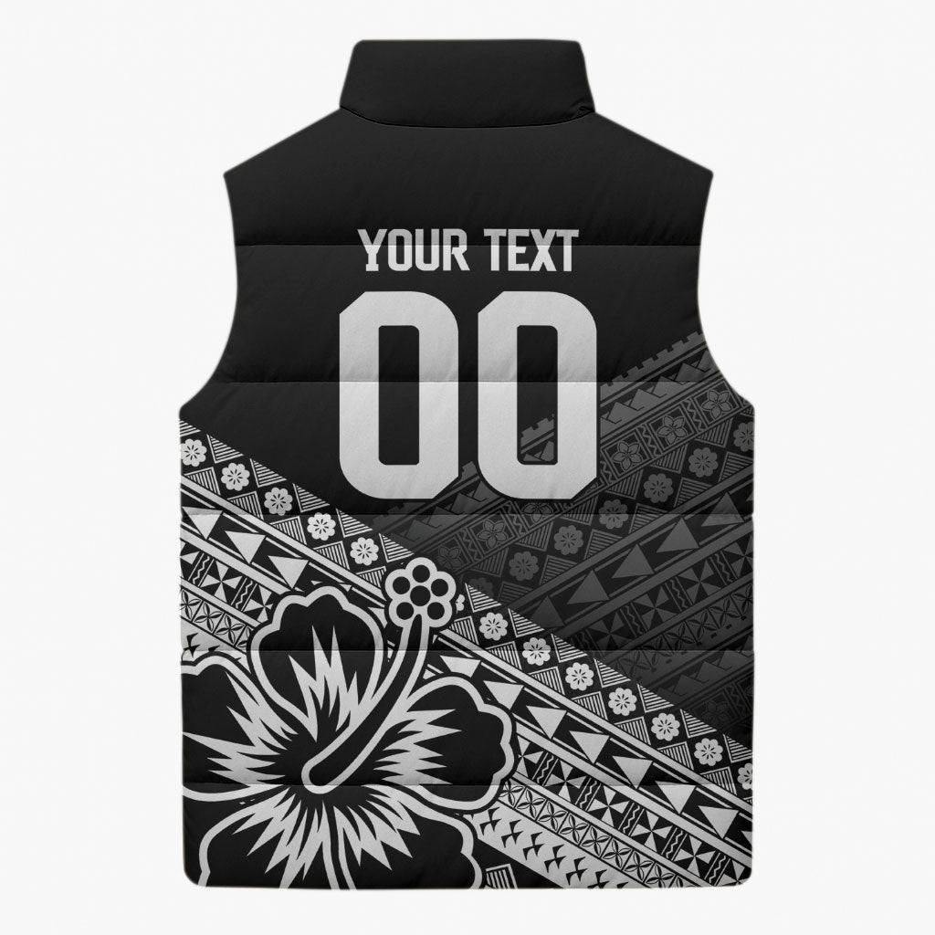 Custom Rugby Fiji Sleeveless Puffer Jacket Black Traditional Masi Inspired LT9 - Polynesian Pride