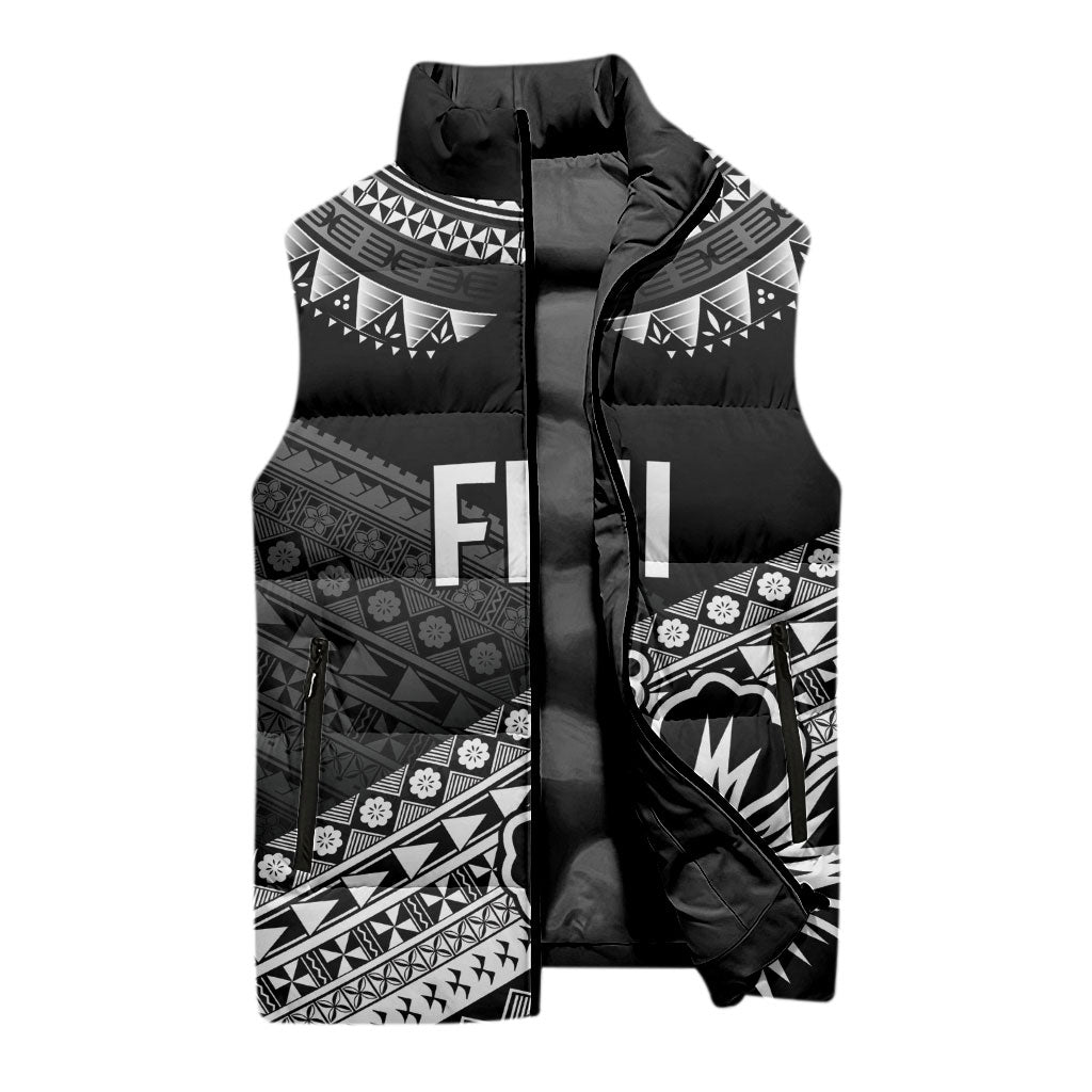 Custom Rugby Fiji Sleeveless Puffer Jacket Black Traditional Masi Inspired LT9 - Polynesian Pride