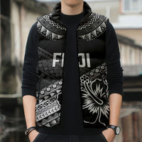 Custom Rugby Fiji Sleeveless Puffer Jacket Black Traditional Masi Inspired LT9 - Polynesian Pride