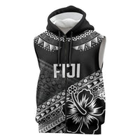Custom Rugby Fiji Sleeveless Zip Hoodie Black Traditional Masi Inspired LT9 Black - Polynesian Pride