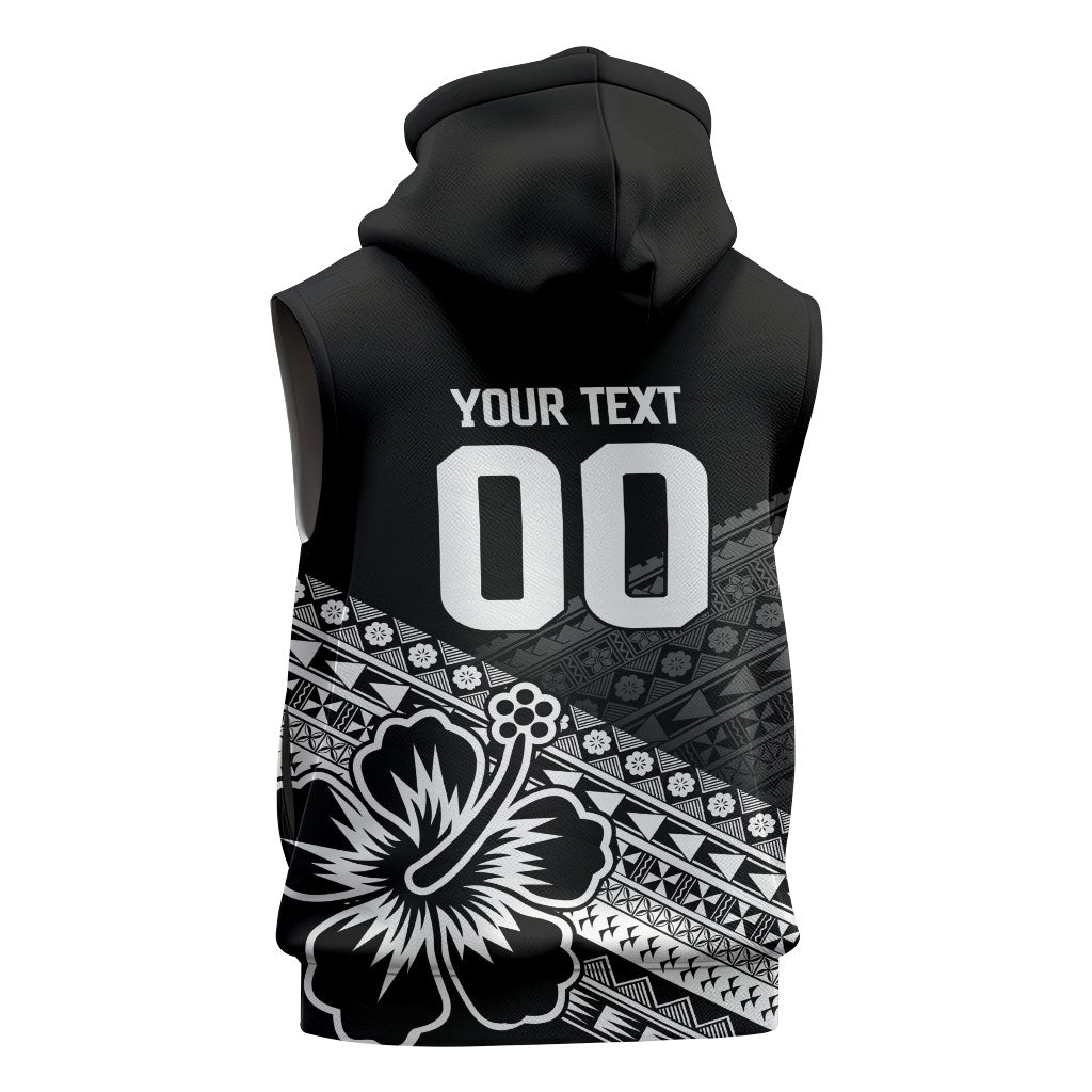 Custom Rugby Fiji Sleeveless Zip Hoodie Black Traditional Masi Inspired LT9 - Polynesian Pride