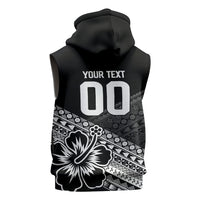 Custom Rugby Fiji Sleeveless Zip Hoodie Black Traditional Masi Inspired LT9 - Polynesian Pride