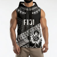 Custom Rugby Fiji Sleeveless Zip Hoodie Black Traditional Masi Inspired LT9 - Polynesian Pride