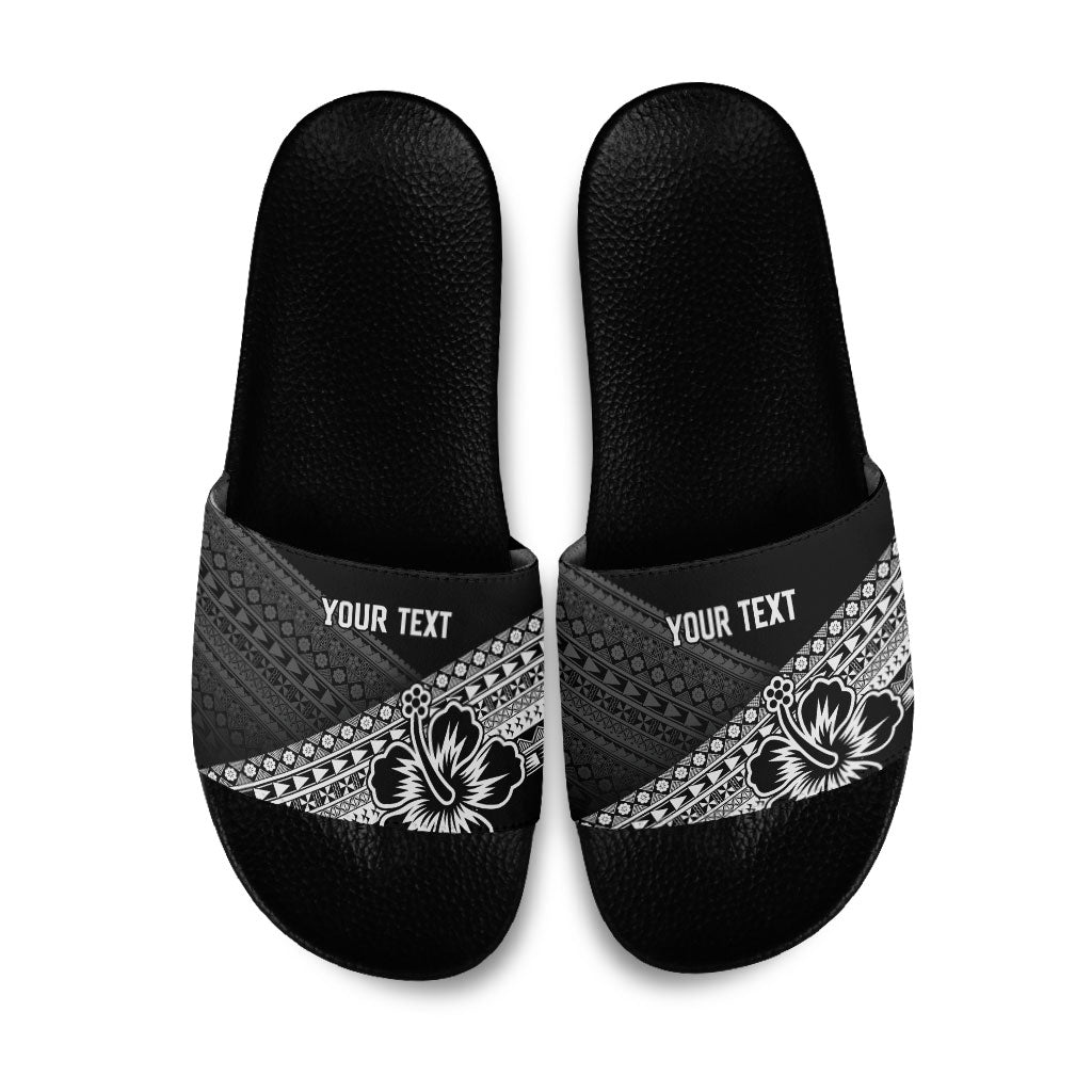 Custom Rugby Fiji Slide Sandals Black Traditional Masi Inspired LT9 Black - Polynesian Pride