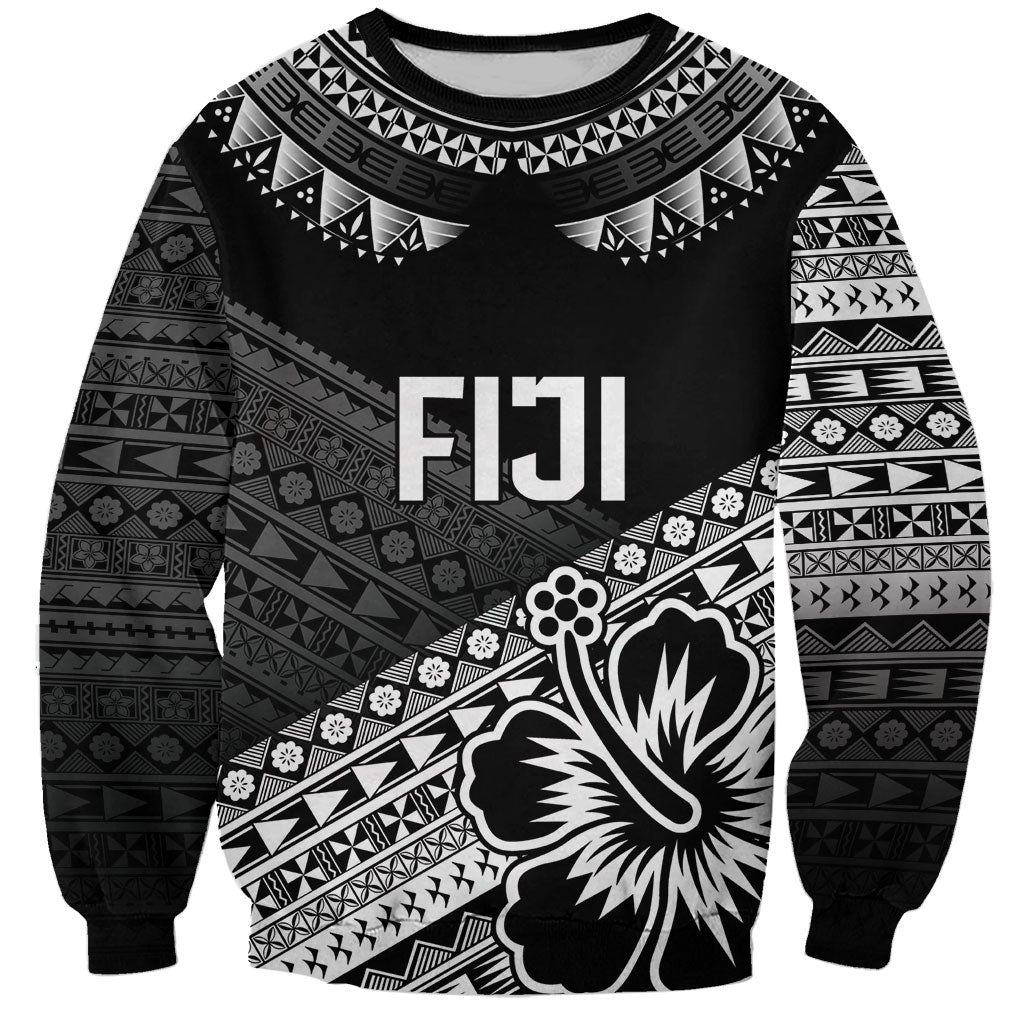 Custom Rugby Fiji Sweatshirt Black Traditional Masi Inspired LT9 Unisex Black - Polynesian Pride