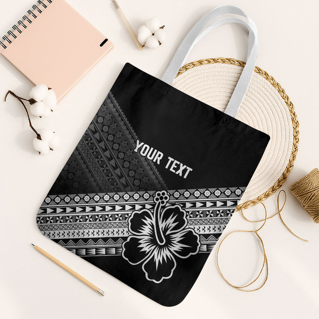 Custom Rugby Fiji Tote Bag Black Traditional Masi Inspired LT9 White Strap One Size Black - Polynesian Pride