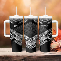 Custom Rugby Fiji Tumbler With Handle Black Traditional Masi Inspired LT9 - Polynesian Pride