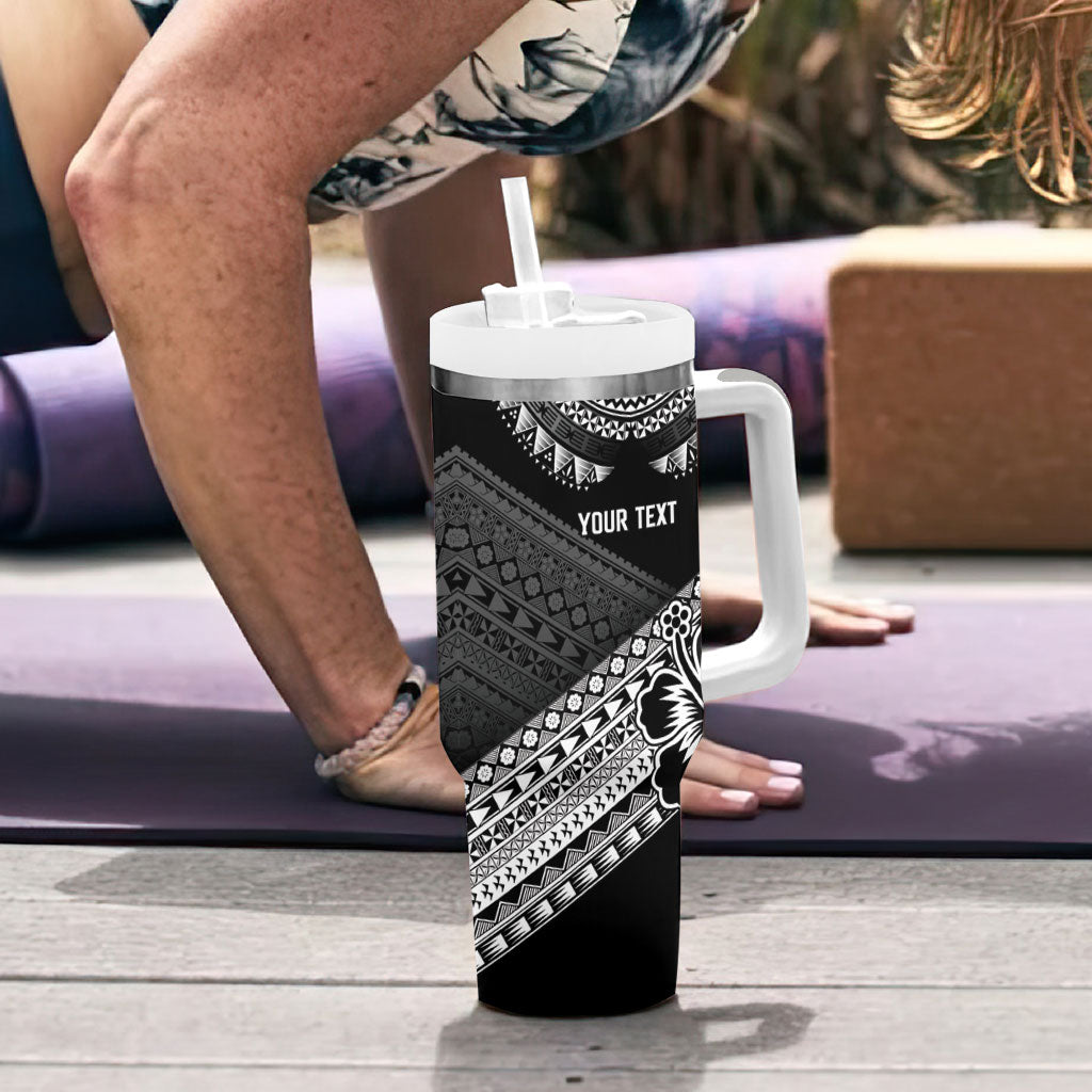 Custom Rugby Fiji Tumbler With Handle Black Traditional Masi Inspired LT9 - Polynesian Pride