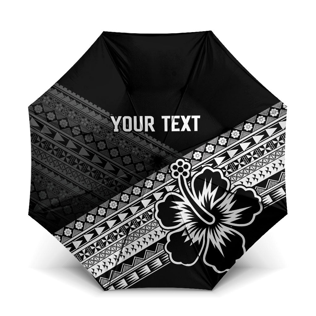 Custom Rugby Fiji Umbrella Black Traditional Masi Inspired LT9 One Size Folded 11.42 inch Opened Diameter 37.4 inch Black - Polynesian Pride