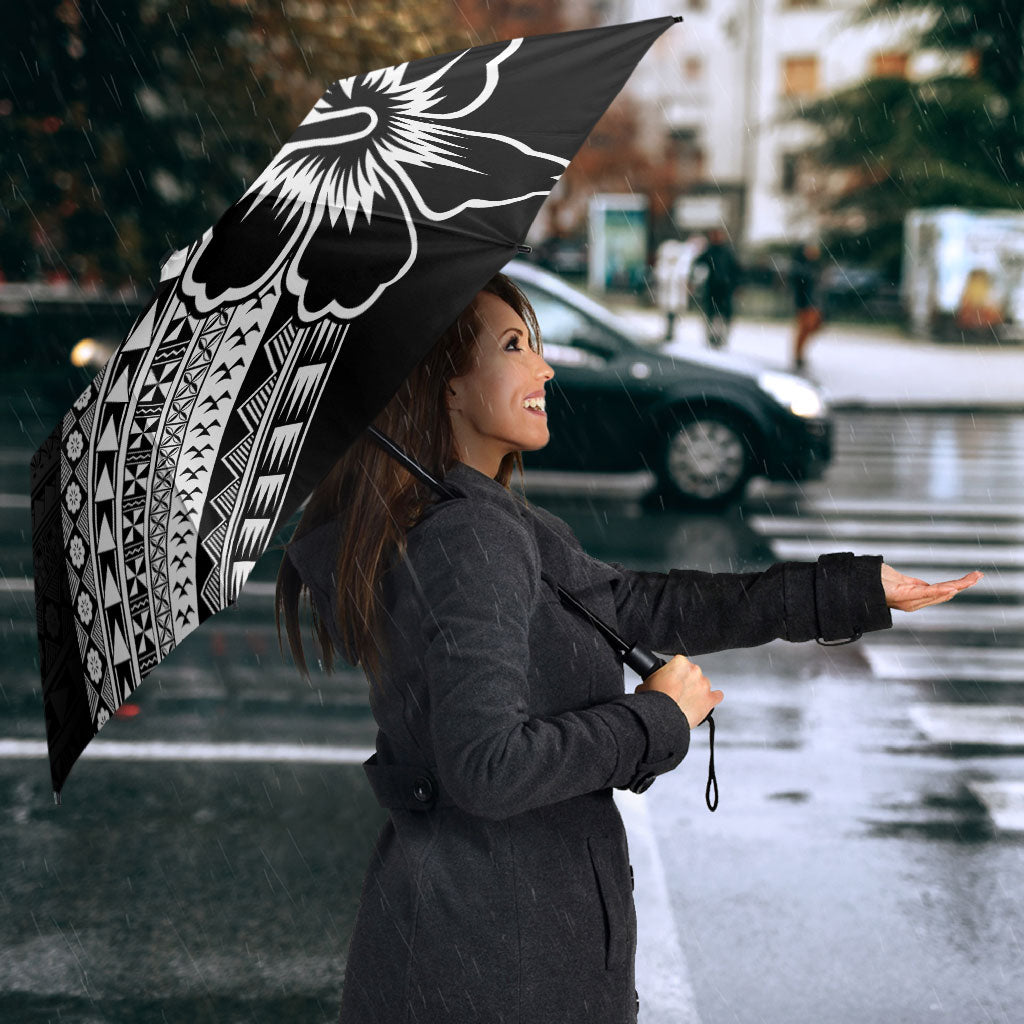 Custom Rugby Fiji Umbrella Black Traditional Masi Inspired LT9 - Polynesian Pride
