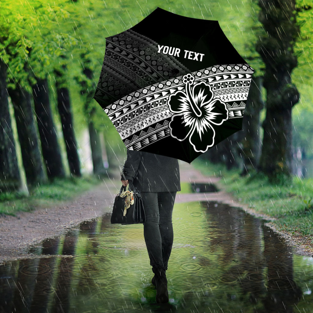 Custom Rugby Fiji Umbrella Black Traditional Masi Inspired LT9 - Polynesian Pride