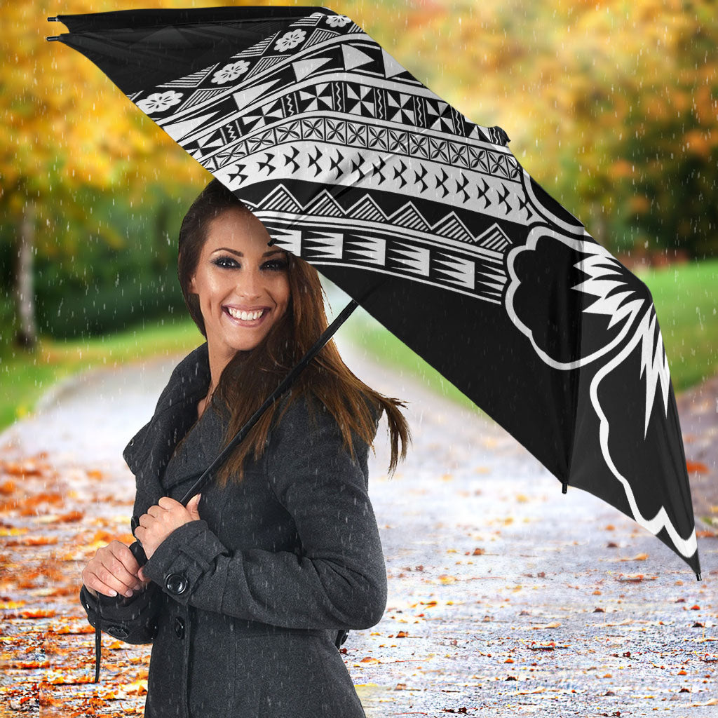Custom Rugby Fiji Umbrella Black Traditional Masi Inspired LT9 - Polynesian Pride