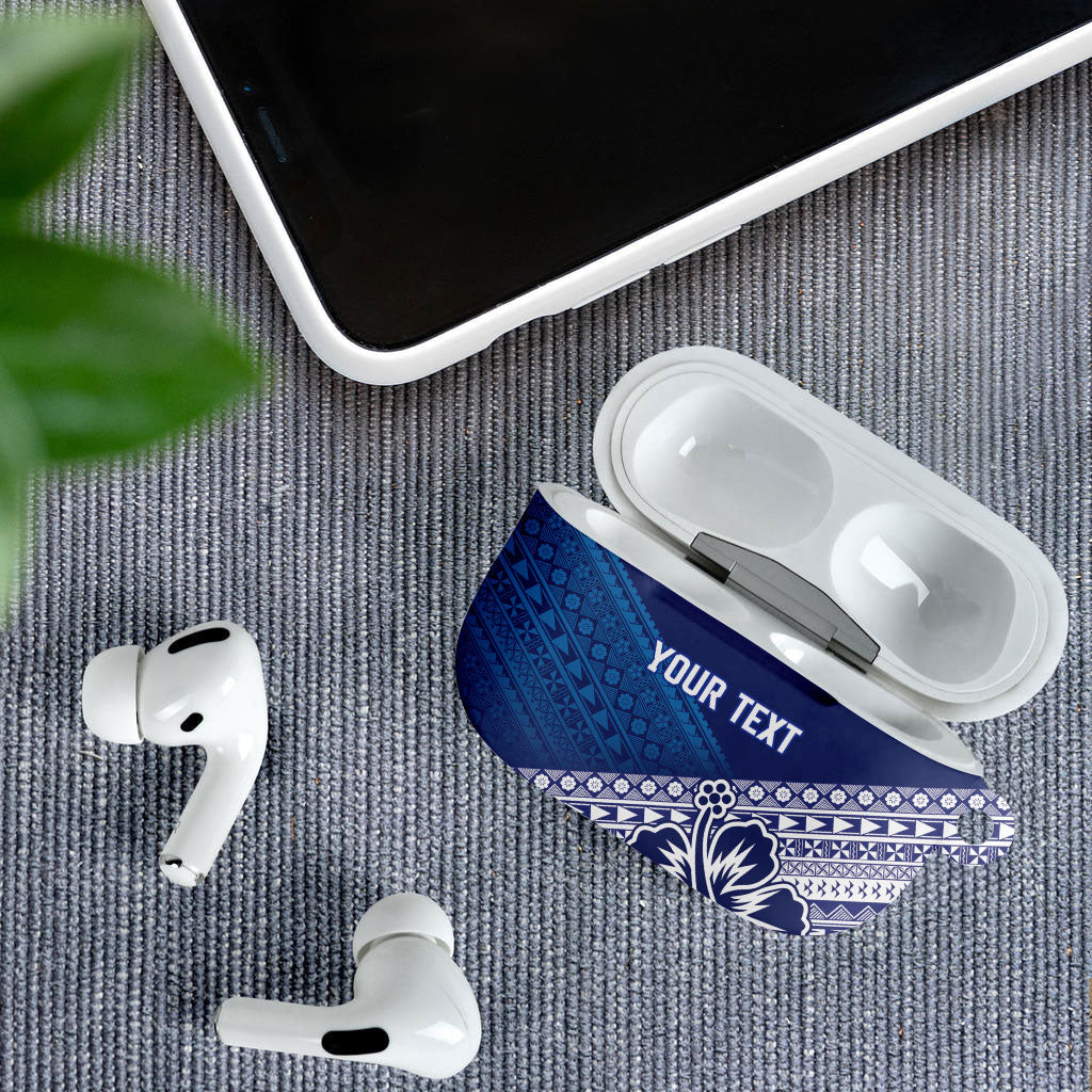 Custom Rugby Fiji AirPods Case Blue Traditional Masi Inspired LT9 - Polynesian Pride