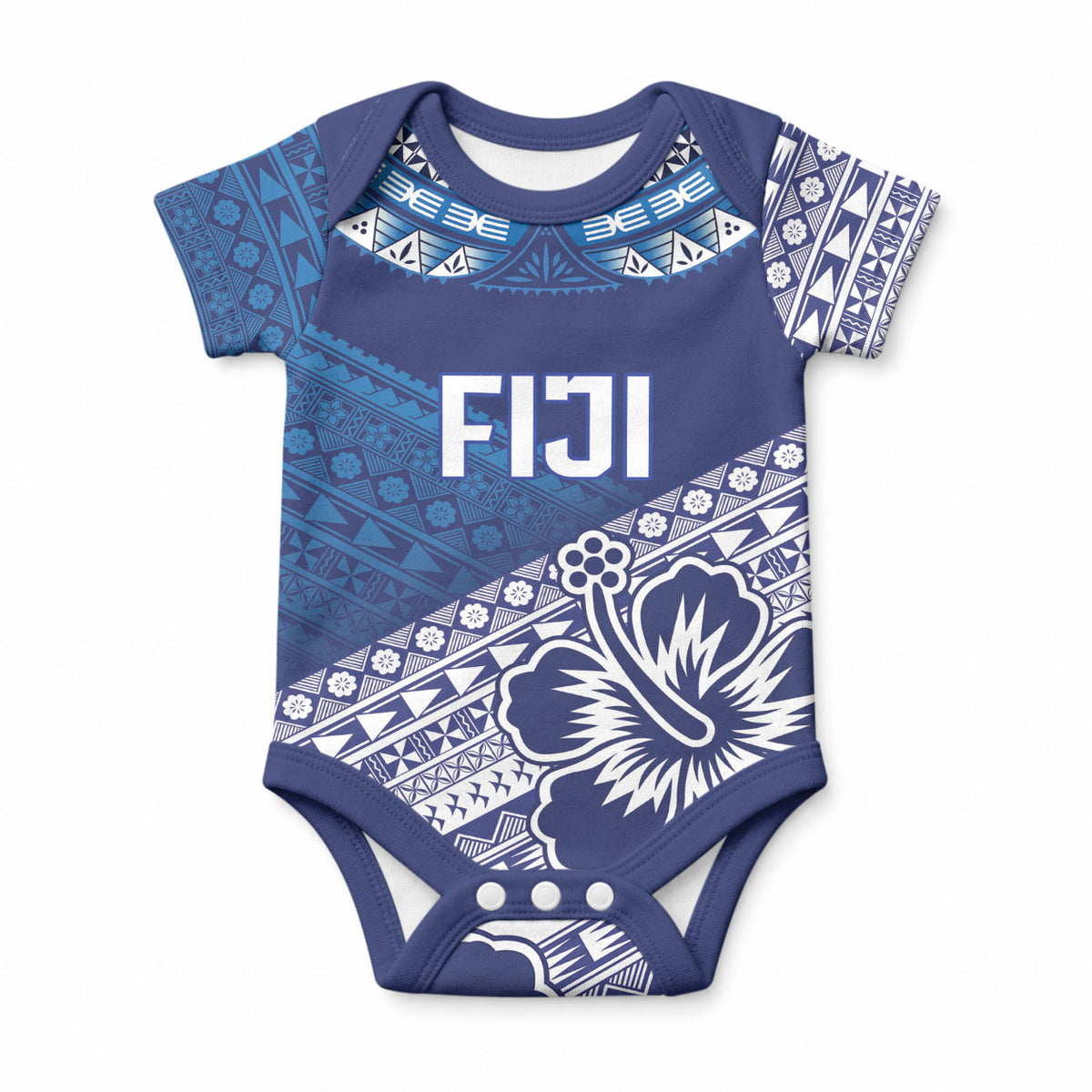 Custom Rugby Fiji Baby Onesie Blue Traditional Masi Inspired LT9 Blue - Polynesian Pride