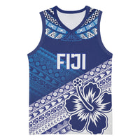 Custom Rugby Fiji Basketball Jersey Blue Traditional Masi Inspired LT9 Unisex Blue - Polynesian Pride