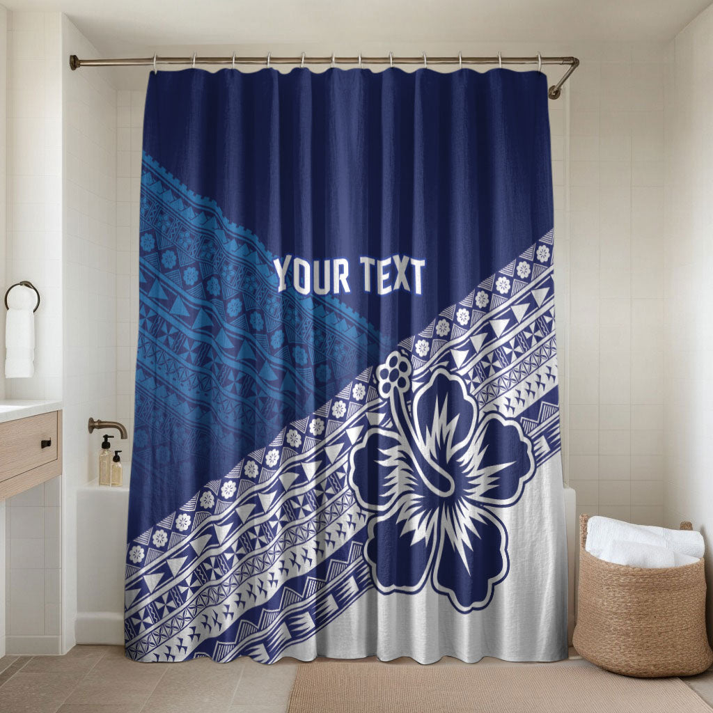 Custom Rugby Fiji Bathroom Set Blue Traditional Masi Inspired LT9 Shower Curtain Only Blue - Polynesian Pride