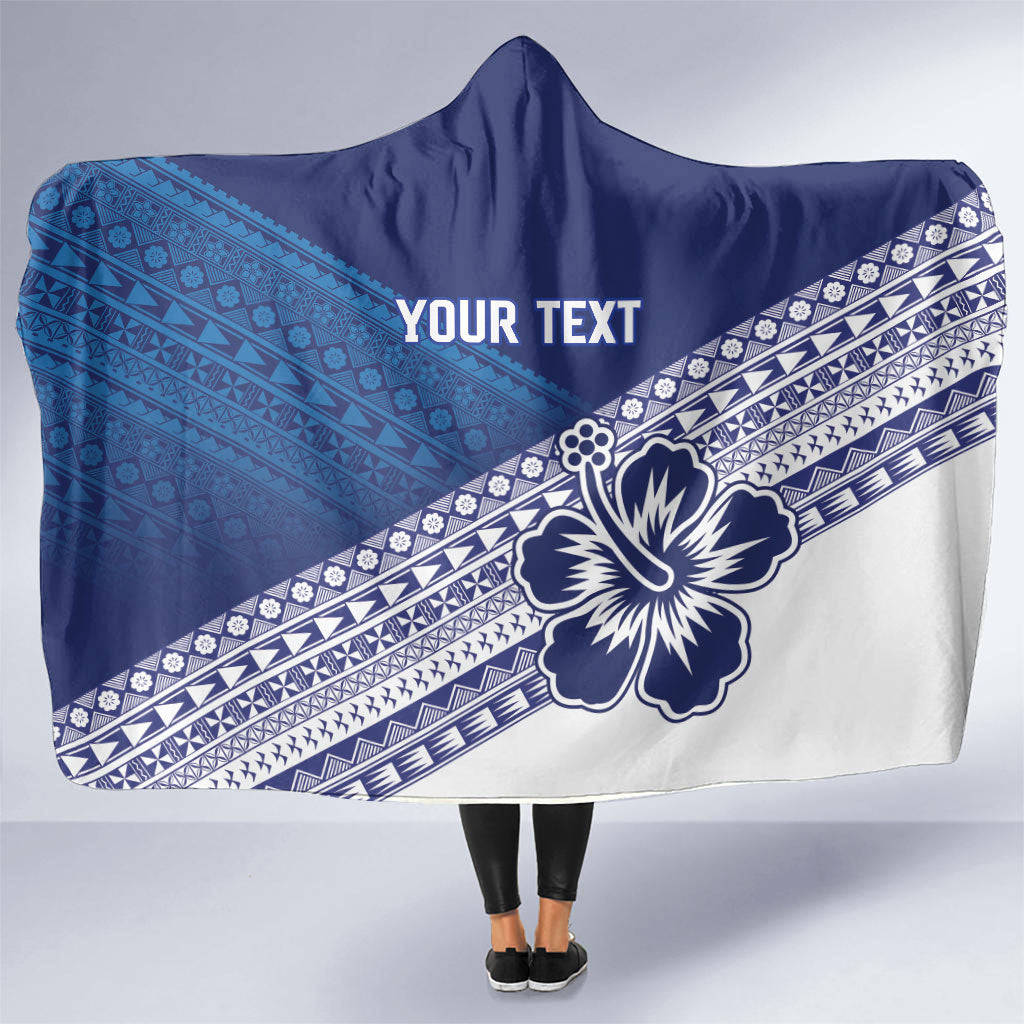 Custom Rugby Fiji Hooded Blanket Blue Traditional Masi Inspired LT9 One Size Blue - Polynesian Pride