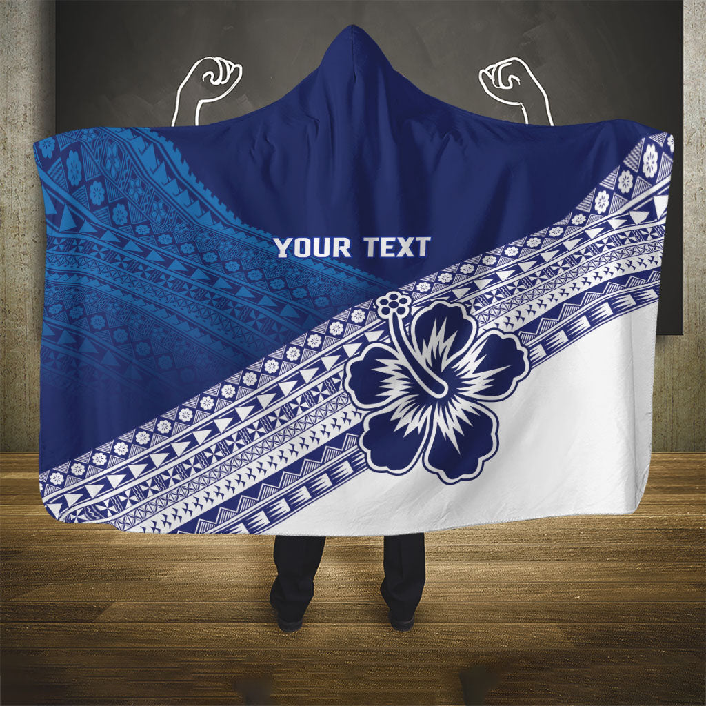 Custom Rugby Fiji Hooded Blanket Blue Traditional Masi Inspired LT9 - Polynesian Pride