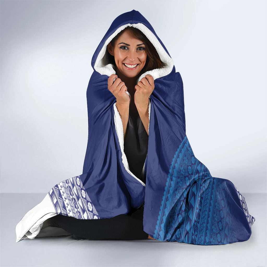 Custom Rugby Fiji Hooded Blanket Blue Traditional Masi Inspired LT9 - Polynesian Pride