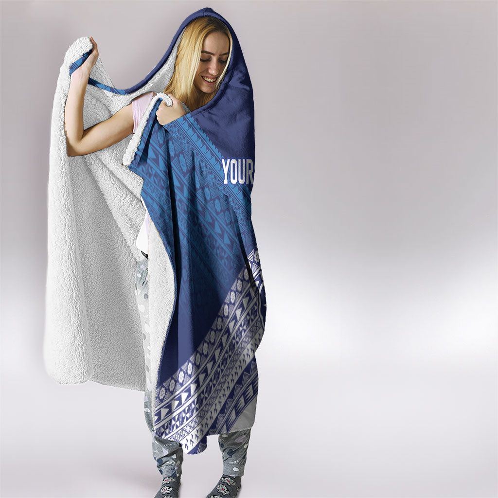Custom Rugby Fiji Hooded Blanket Blue Traditional Masi Inspired LT9 - Polynesian Pride