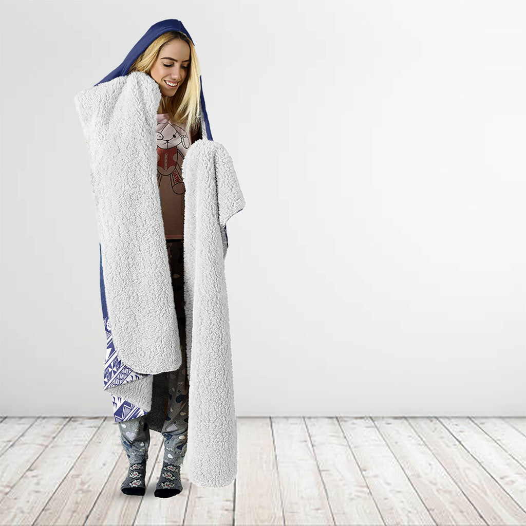 Custom Rugby Fiji Hooded Blanket Blue Traditional Masi Inspired LT9 - Polynesian Pride