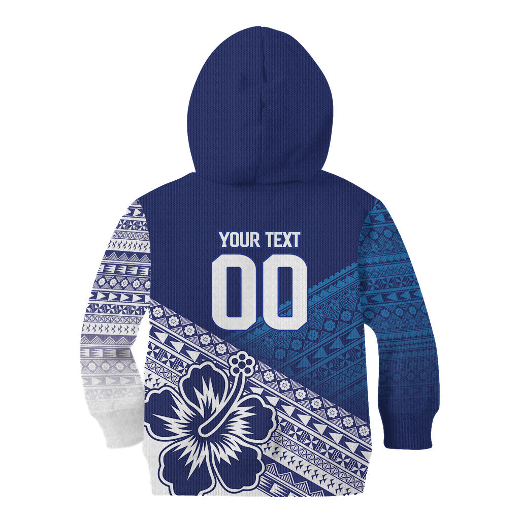 Custom Rugby Fiji Kid Hoodie Blue Traditional Masi Inspired LT9 - Polynesian Pride