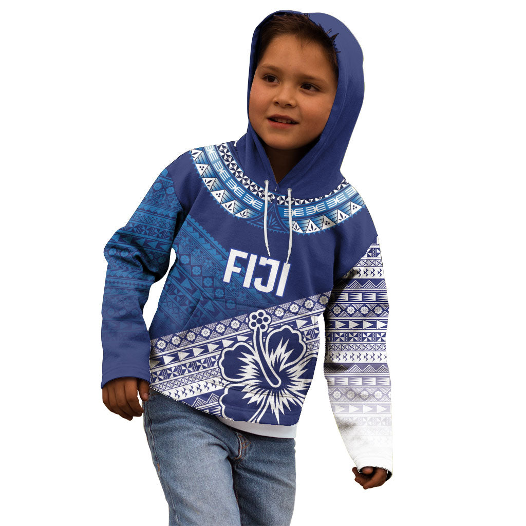 Custom Rugby Fiji Kid Hoodie Blue Traditional Masi Inspired LT9 - Polynesian Pride