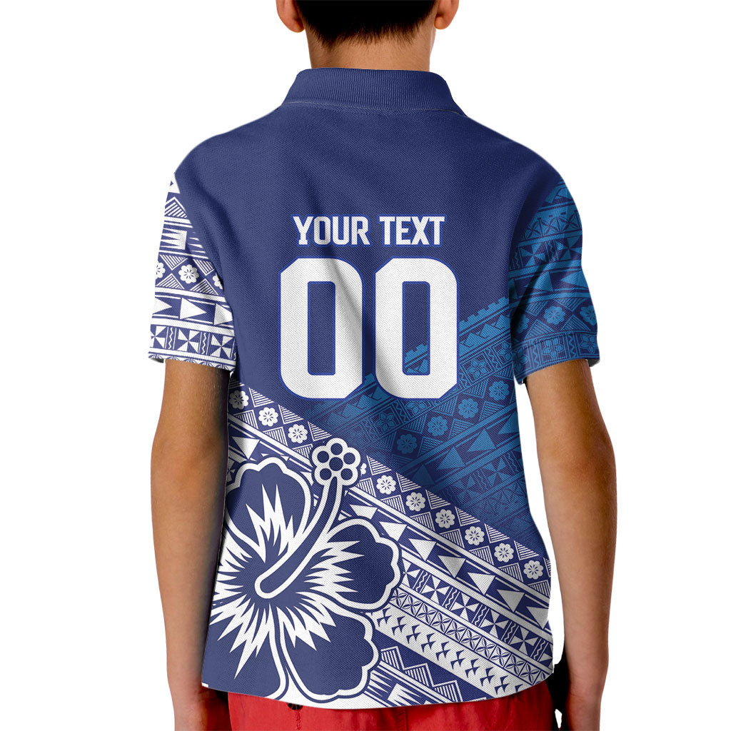 Custom Rugby Fiji Kid Polo Shirt Blue Traditional Masi Inspired LT9 - Polynesian Pride